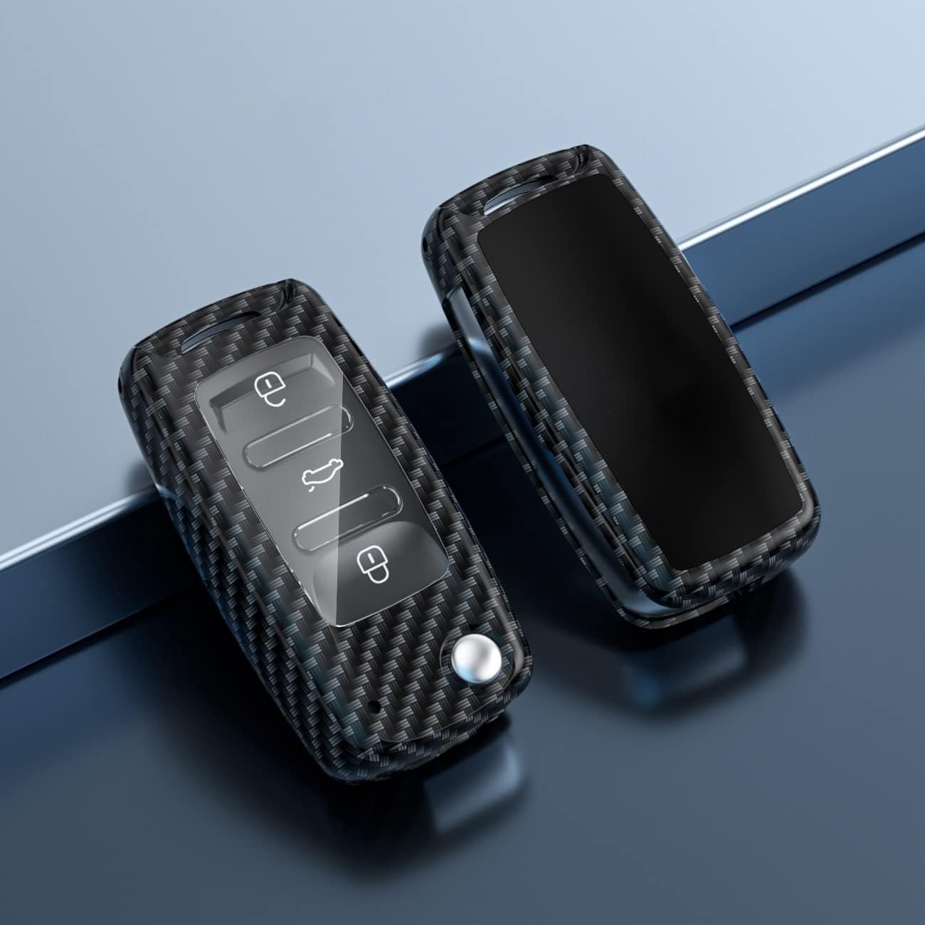 ontto Funda para llavero VW, diseño de carbono, antiarañazos, compatible con Volkswagen Jetta Golf Polo MK6 Passat Tiguan Beetle, color negro