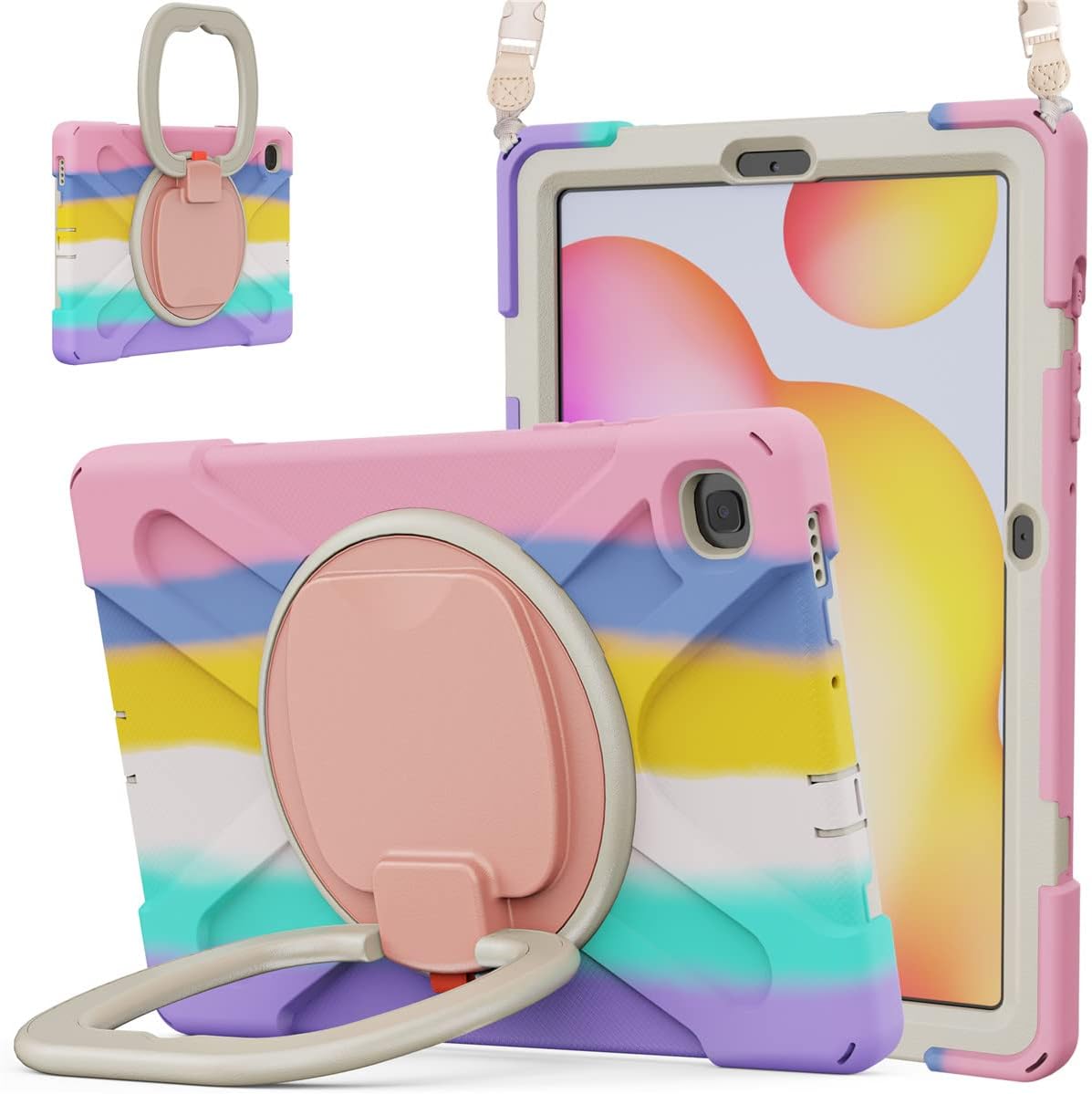 Funda de rotación 360 para Samsung Galaxy Tab S6 Lite de 10.4 pulgadas, resistente, soporte de anillo giratorio, correa de transporte, correa de