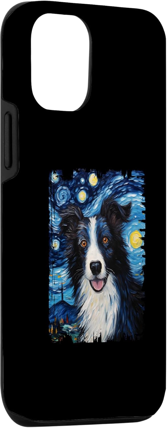 Funda para iPhone 14 Border Collie Dog Starry Night Painting Dog Mom Dad Case