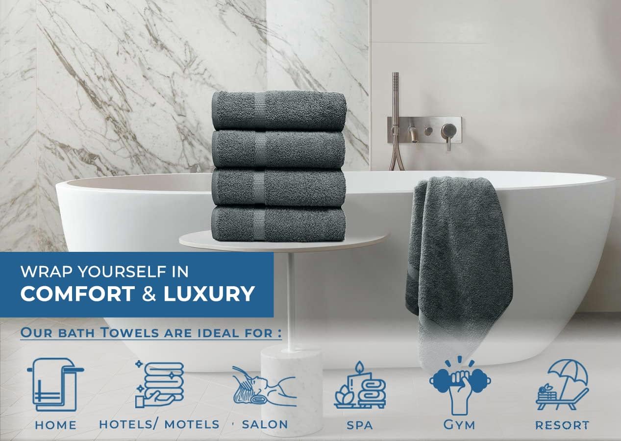 DAN RIVER Juego de 4 toallas de baño de algodón 100% lujoso, calidad premium, máxima comodidad y absorción para baño, hogar y spa (27 x 54