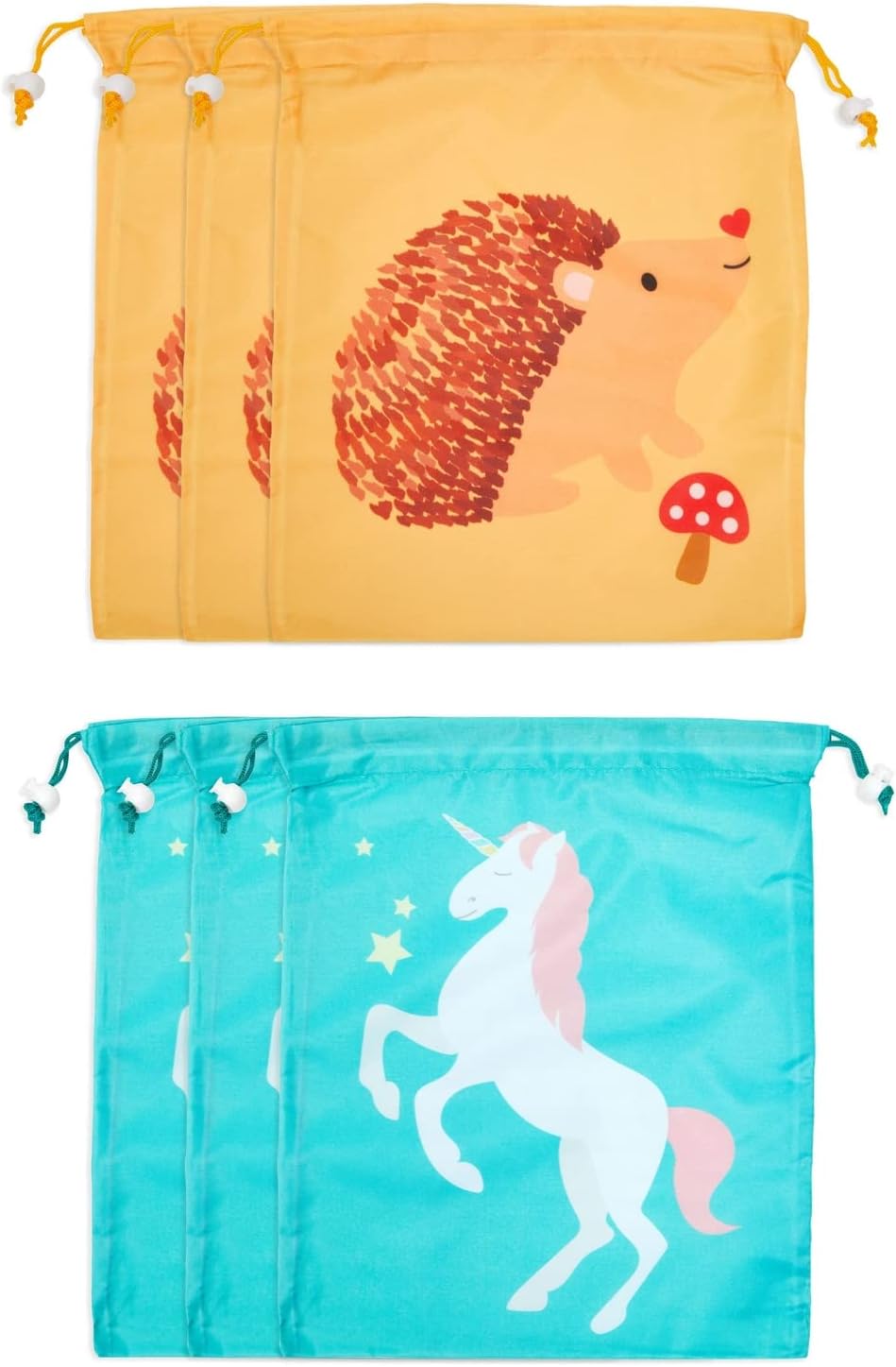 BLUE PANDA Paquete de 15 bolsas con cordón para fiestas temáticas de animales para cumpleaños de niños, 5 diseños (10 x 12 pulgadas)