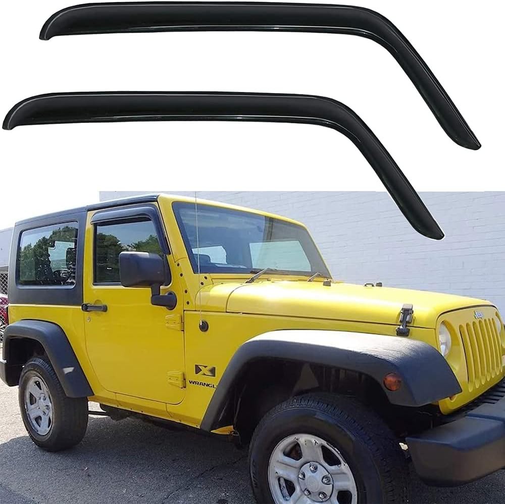 Deflector de viento para ventana lateral, 2 protectores de lluvia con cinta de canal, visera de ventana para Jeep Wrangler JK 2007-2018 modelo de 2
