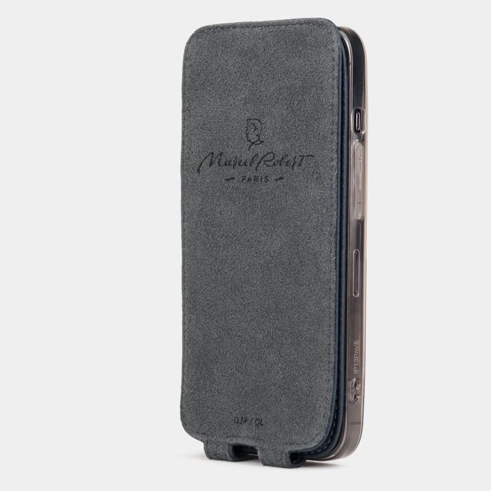 Marcel Robert – Funda de piel tipo cartera para iPhone 13 Mini – Modelo patentado – Fabricado en Francia –  Azul