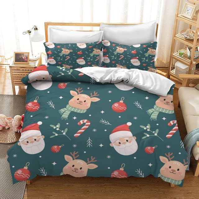 Bidesign Juego de funda de edredón con temática navideña para cama individual (1 funda de edredón + 2 fundas de almohada)