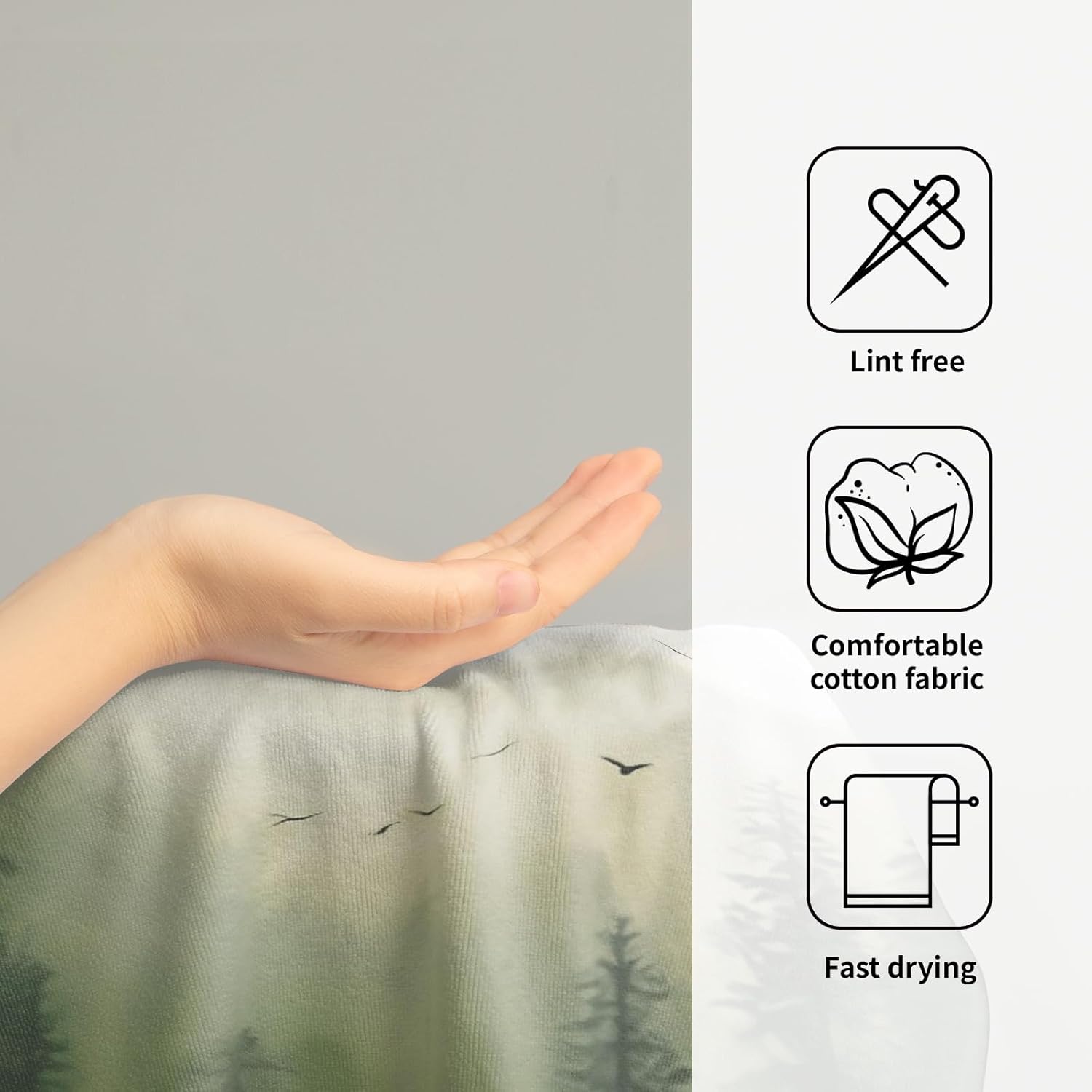 Green Misty Forest – Juego de 2 toallas de mano suaves para cara de invitados, decoración de baño, toallas finas para cocina y platos de té