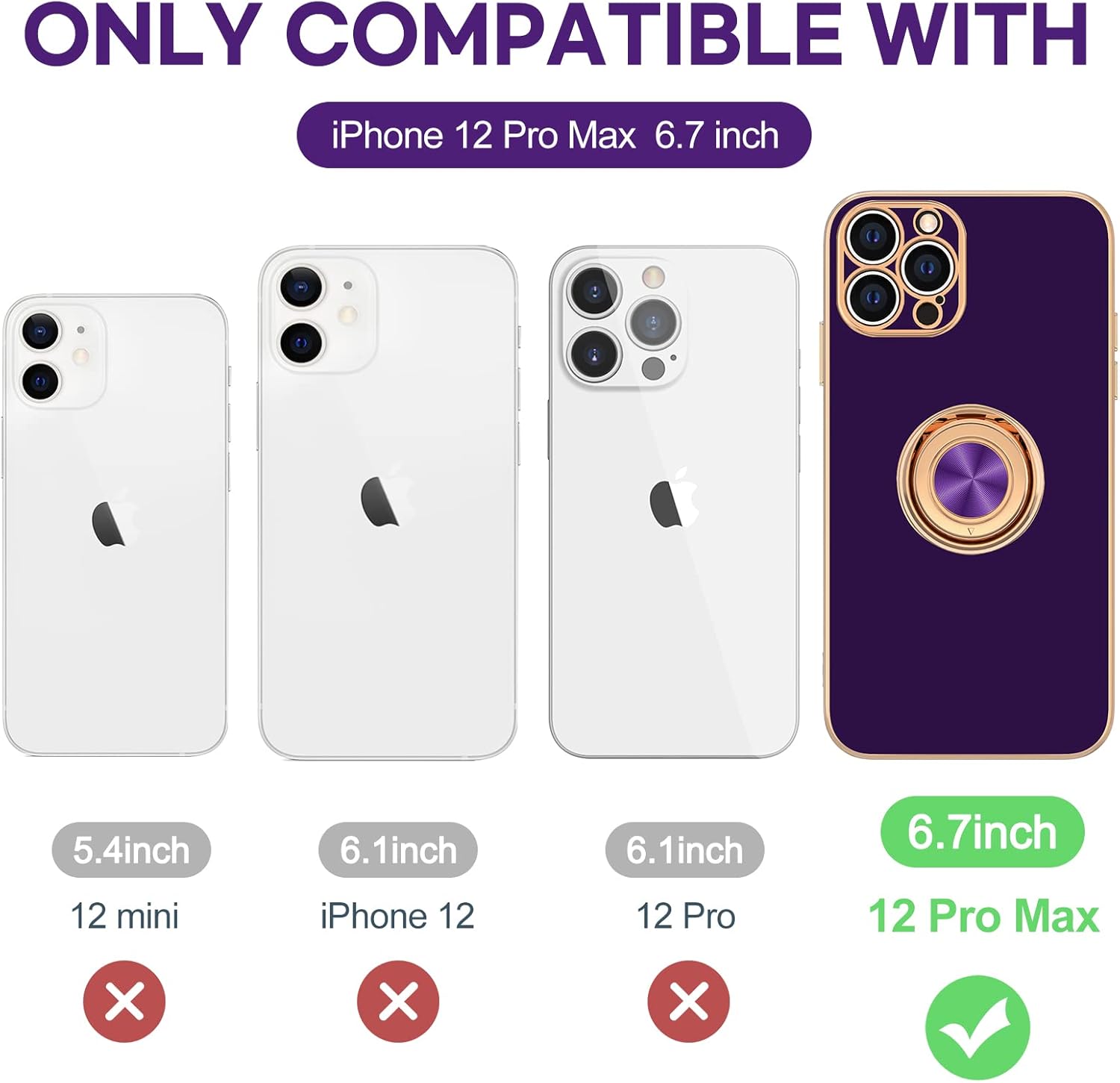 Hython Funda para iPhone 12 Pro Max con soporte de anillo Soporte de anillo giratorio de 360 Soporte magnético Forro de microfibra suave Chapado en