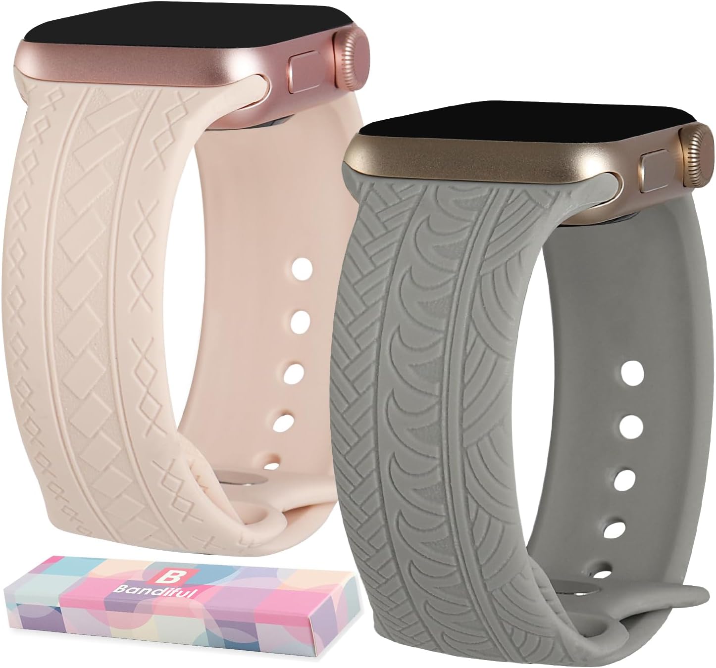 Paquete de 2 correas clásicas grabadas con patrón original compatibles con Apple Watch Band de 1.496 pulgadas, 1.575 pulgadas, 1.614 pulgadas, 1.654