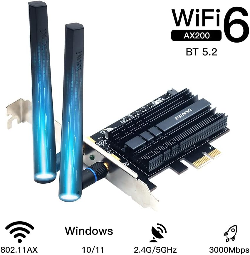 AX200 WiFi 6 PCIe Card BT5.2 Dual Band AX3000 802.11ax Adaptador de red inalámbrico de escritorio Soporte Windows 1110 para enrutador WiFi 6