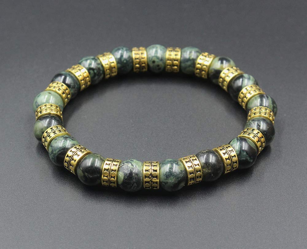 Jade and 22 Karat Gold Bracelet, Men’s Jade and Gold Bracelet, Men’s Gold Beads Bracelet
