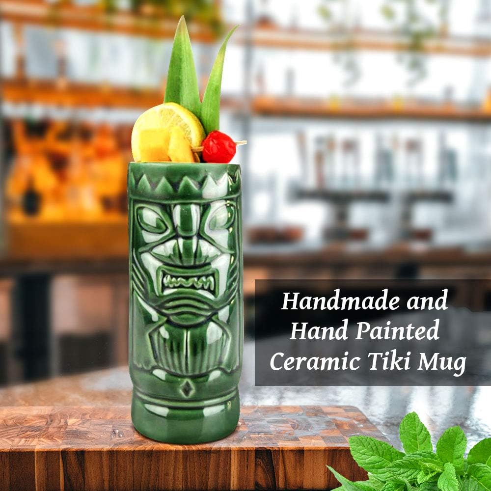 Tiki Mugs – Juego de 4 tazas de cóctel de cerámica hawaiana Luau para fiesta, vasos de cóctel exóticos, Tiki Bar profesional hawaiano para fiestas,