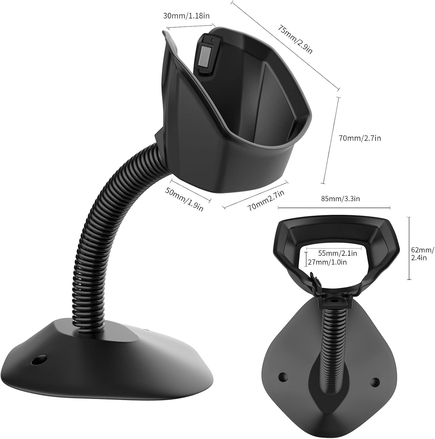 Symcode Soporte universal para escáner de código de barras manos libres, escáner de código de barras, soporte de cuna, ángulo base y cabeza