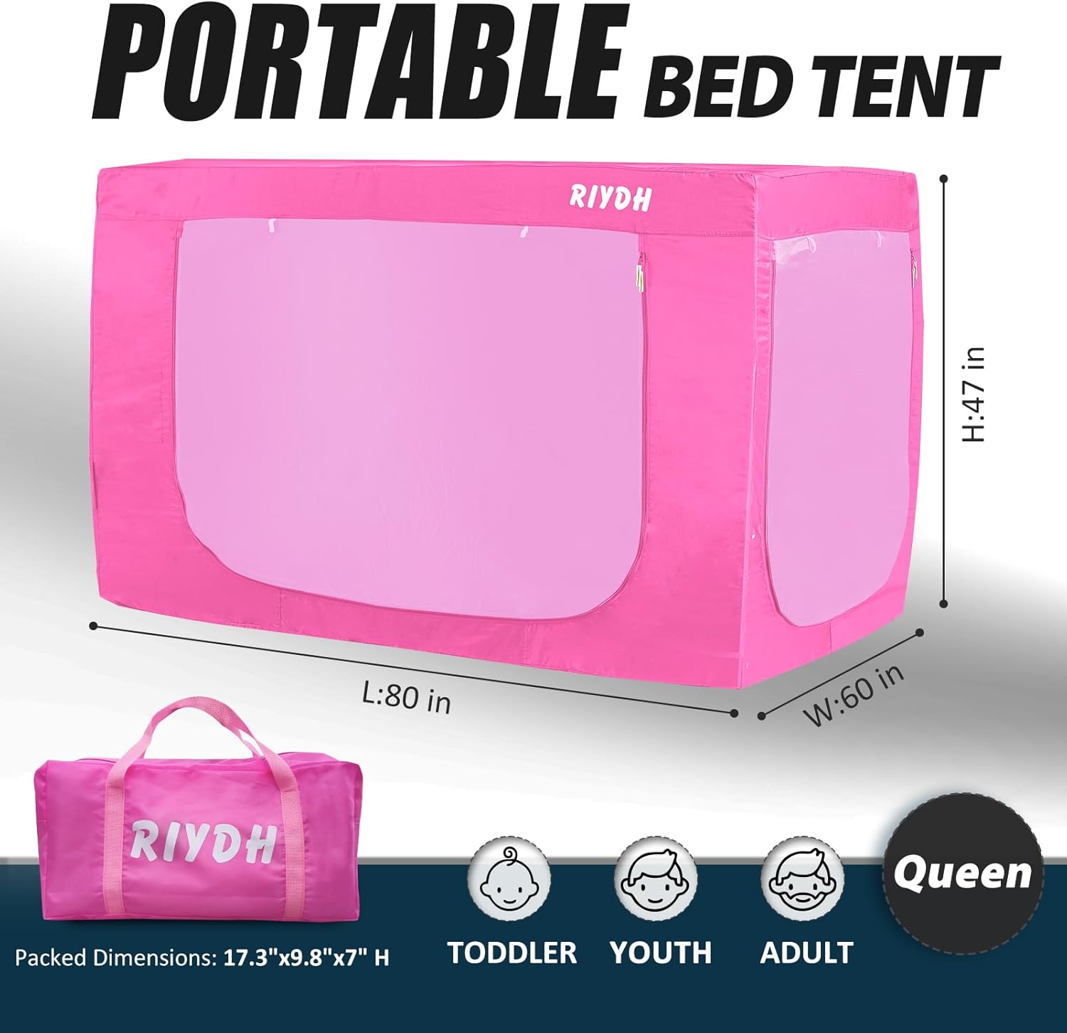 Tienda de campaña para cama Queen – Tienda de campaña portátil de ensueño para niños y adultos, tiendas de campaña para dormir interiores 70% opacas
