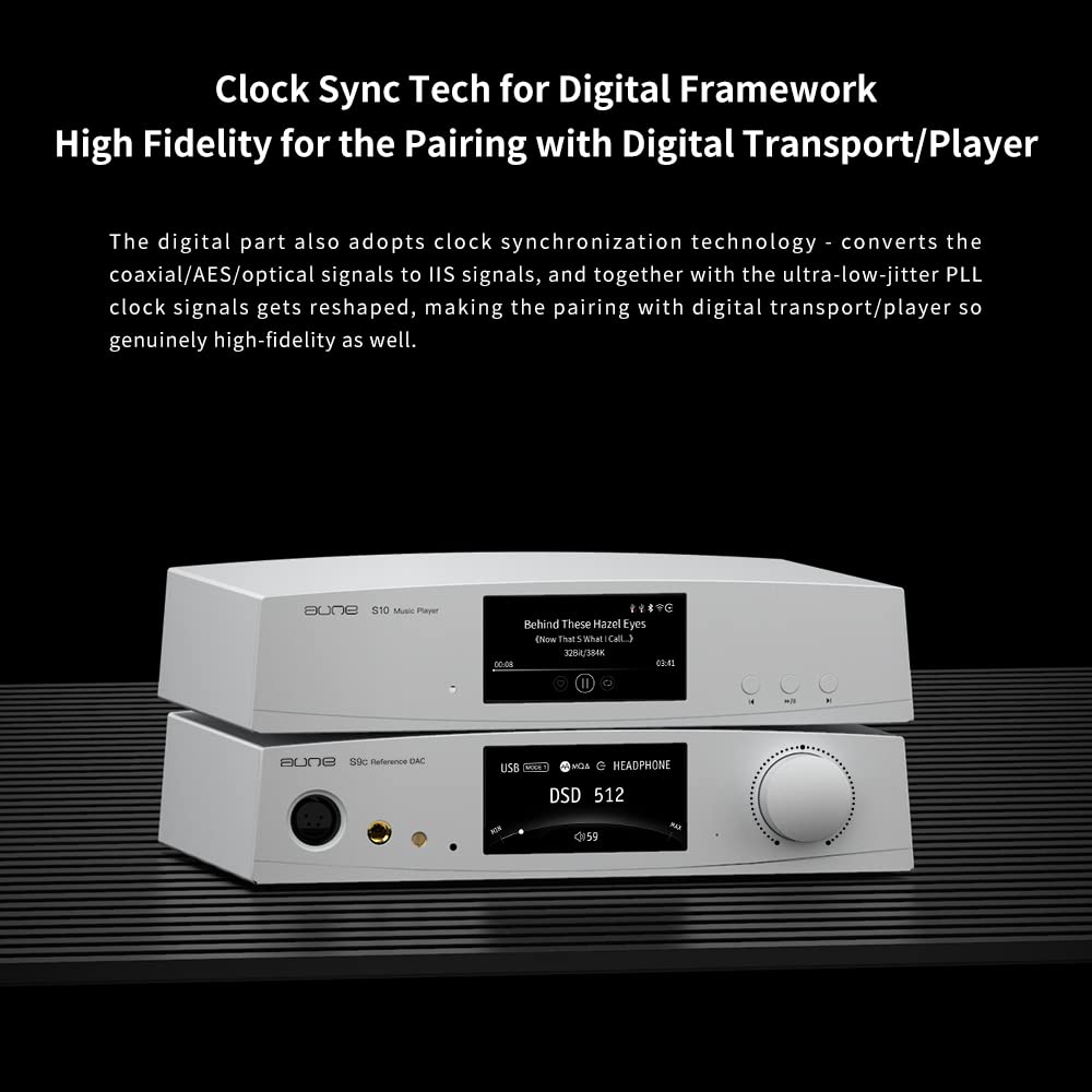 aune S9c Pro DAC con amplificador de auriculares, entrada de reloj de 10 MHz, 32 bits768 kHzDSD512MQA, chip de doble DAC, conector 6.35XLR4.4,