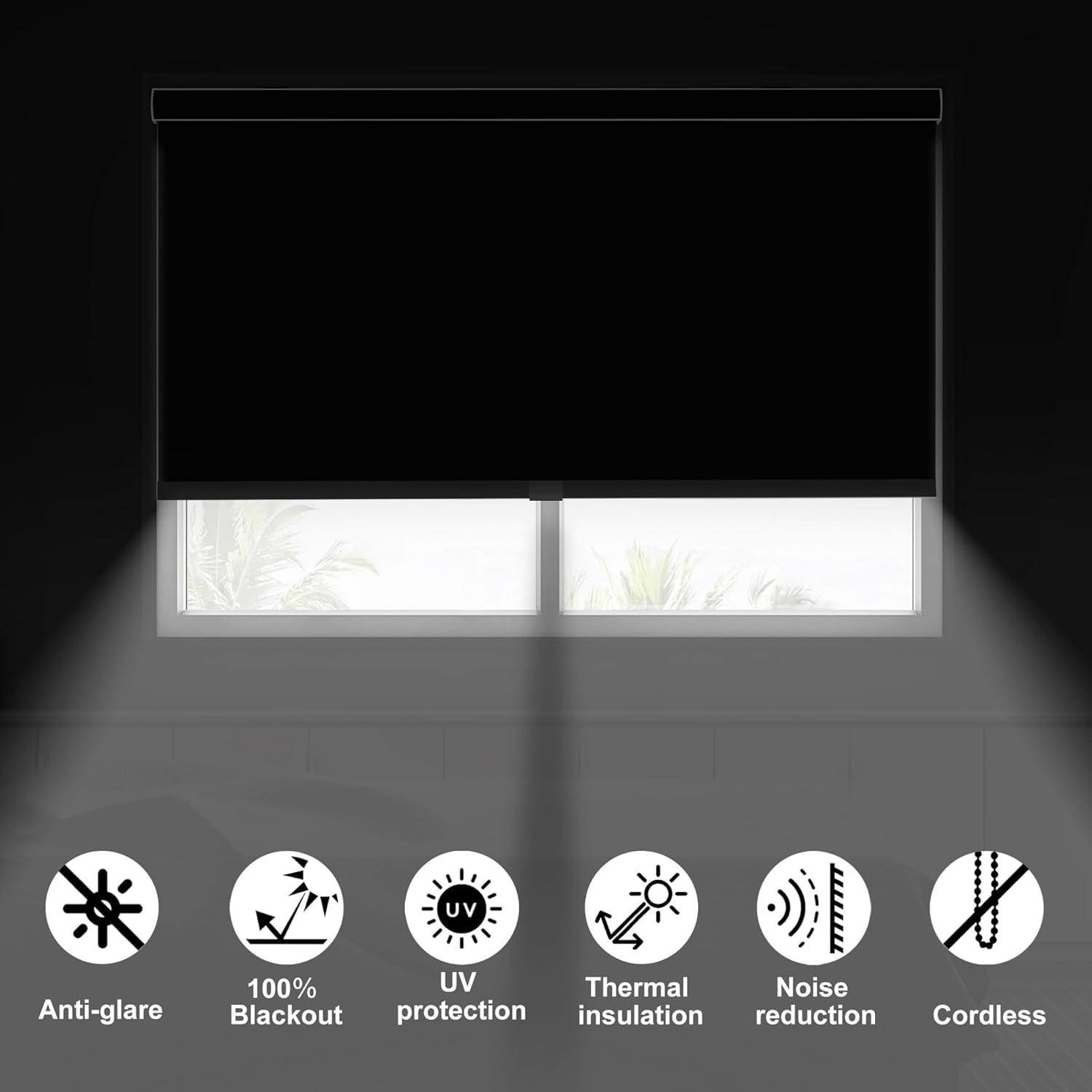 Persianas enrollables opacas para ventanas, sin cordón, para oscurecer la habitación, persianas enrollables fáciles de instalar, con cenefa de