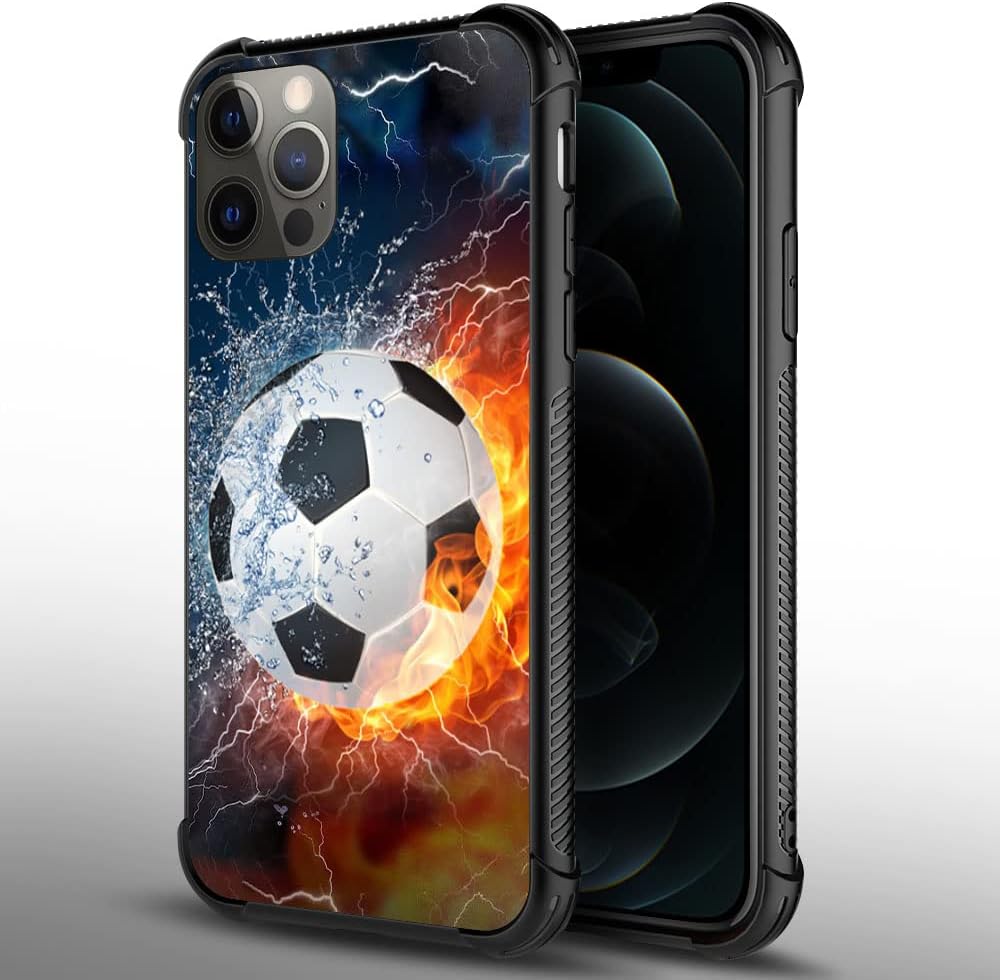 DAIZAG Funda compatible con iPhone 14, funda de teléfono de fútbol de fuego de hielo, a prueba de golpes, funda de teléfono de TPU suave para niños