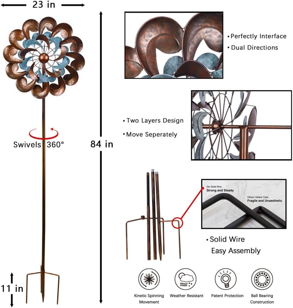 Molinillo de viento para decoración de jardín al aire libre, molinillos de viento para patio y jardín, esculturas de viento de cobre de 84 pulgadas
