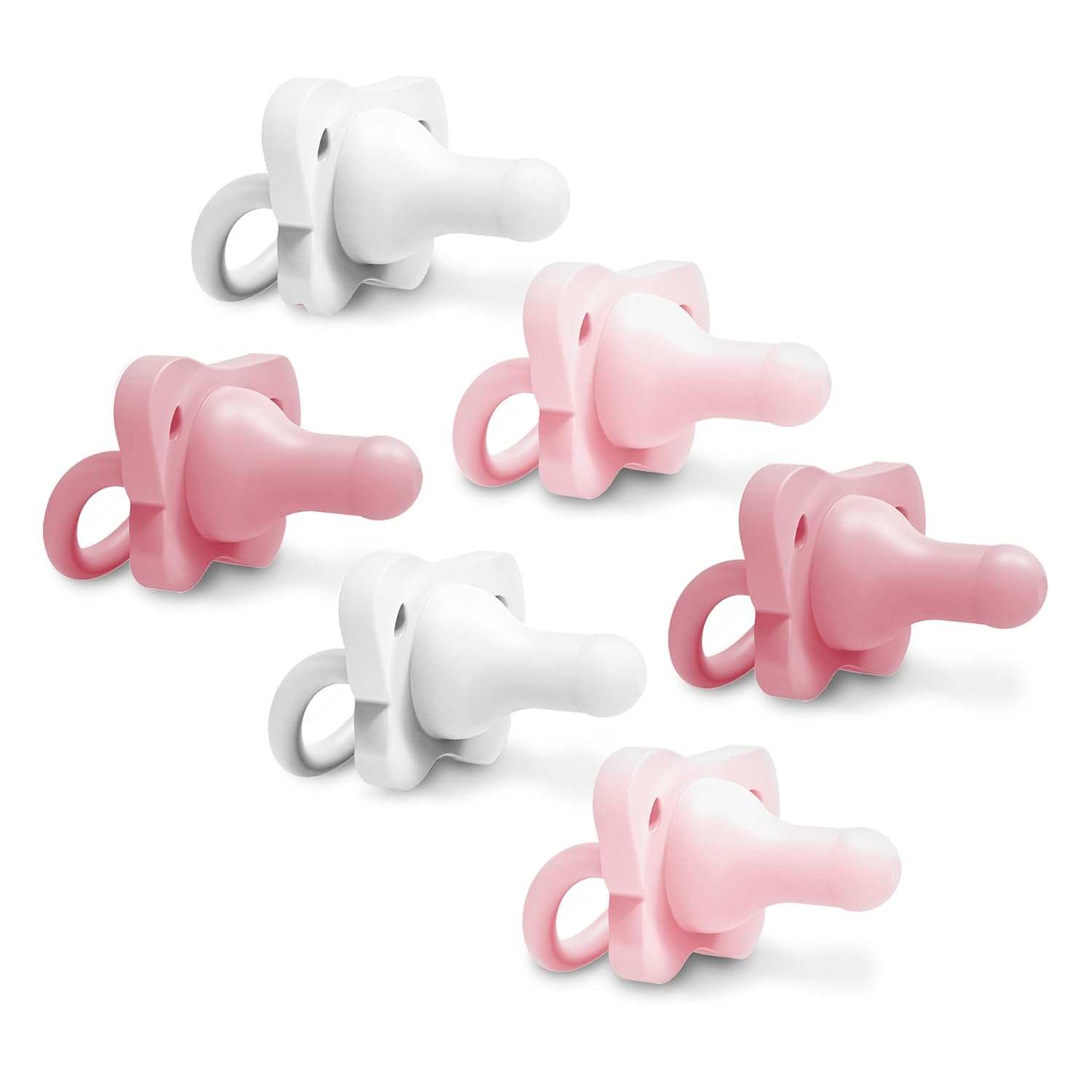 Dr. Brown’s HappyPaci – Chupete de bebé 100% de silicona, diseño contorneado de una pieza, rosa, blanco, rosa claro, 0.0-19.7 ft, sin BPA, paquete