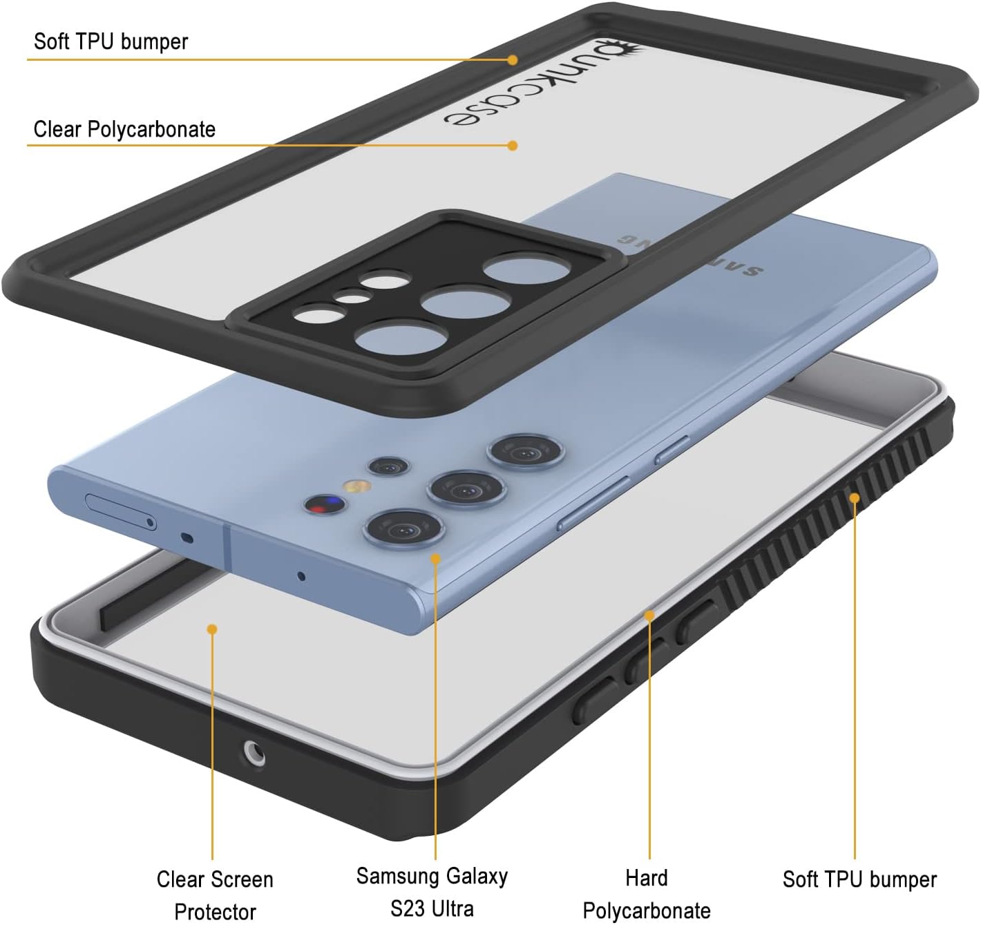 Punkcase Funda para Galaxy S23 Ultra impermeable Serie Extrema Ajuste delgado Certificado IP68 A prueba de golpes Resistente a la suciedad A prueba