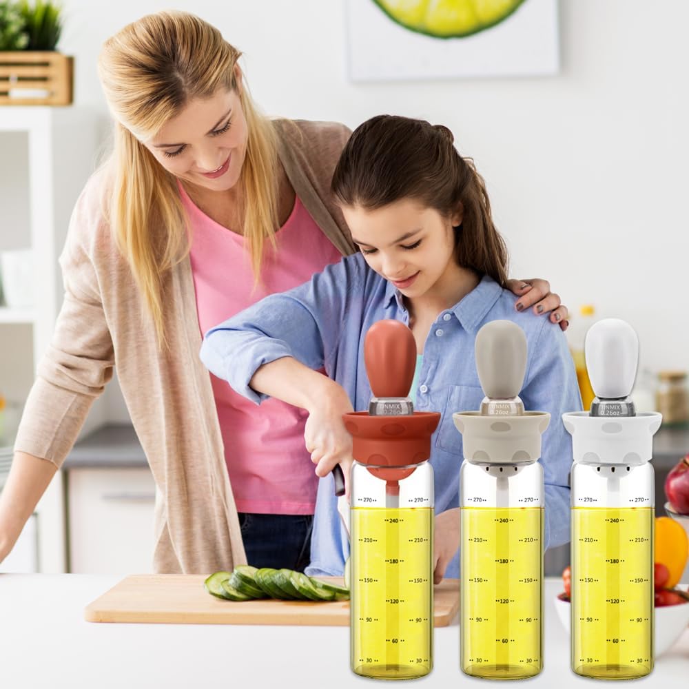 TINMIX Dispensador de aceite de oliva  Botella dispensadora de aceite de vidrio de 10.1 fl oz con cepillo de untado para cocinar salsa de vinagre de