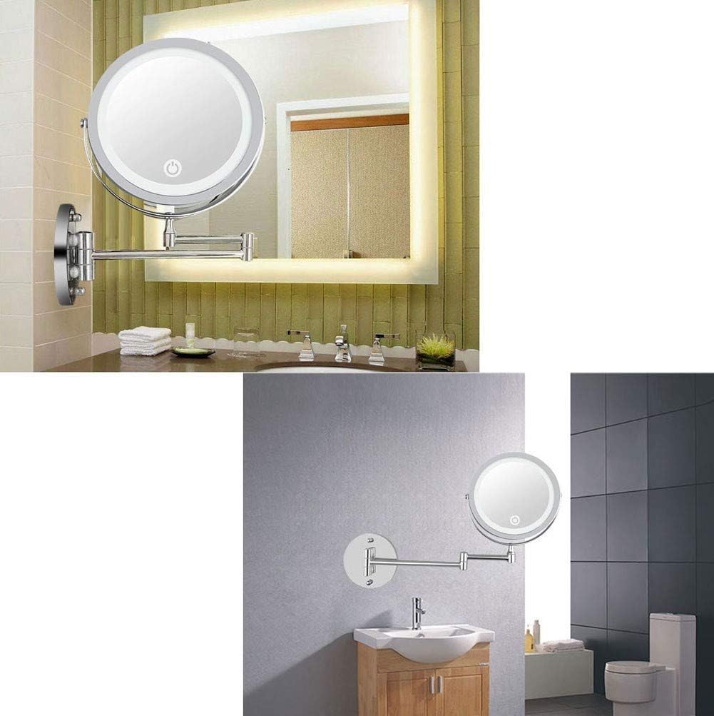 RomildaYuan Wall Mount LED Lighted Makeup Mirror 10X Magnifying Cosmetic Mirror 360 Swivel Extendable Two Sided Vanity Mirror for Bathroom, Powered