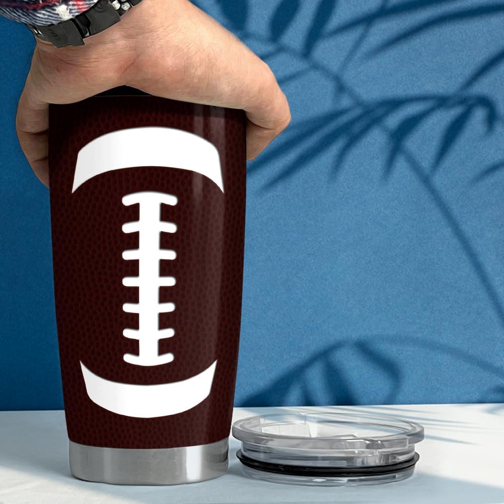 SANDJEST Vaso de fútbol de 20 onzas con aislamiento de acero inoxidable para viajes, regalos de fútbol para entrenadores, mujeres, hombres, regalos
