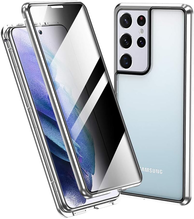 Funda antiespía para Galaxy S22 Ultra con bloqueo de aluminio parachoques protector de pantalla de privacidad de absorción magnética de vidrio