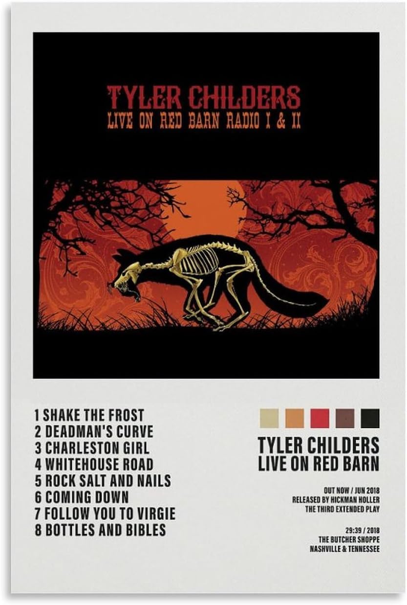 ShenMou Tyler Childers Live On Red Barn – Póster de portada de álbum de radio de granero rojo, decoración de pared, póster para dormitorio,