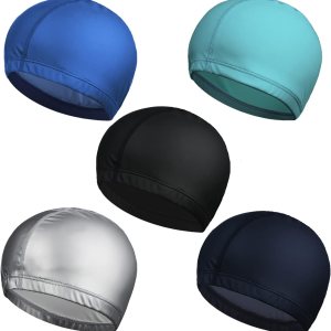 Gorra de natación de tela impermeable de poliuretano para hombre y mujer, 5 unidades Gorra de natación de tela impermeable de poliuretano para hombre y mujer, 5 unidades