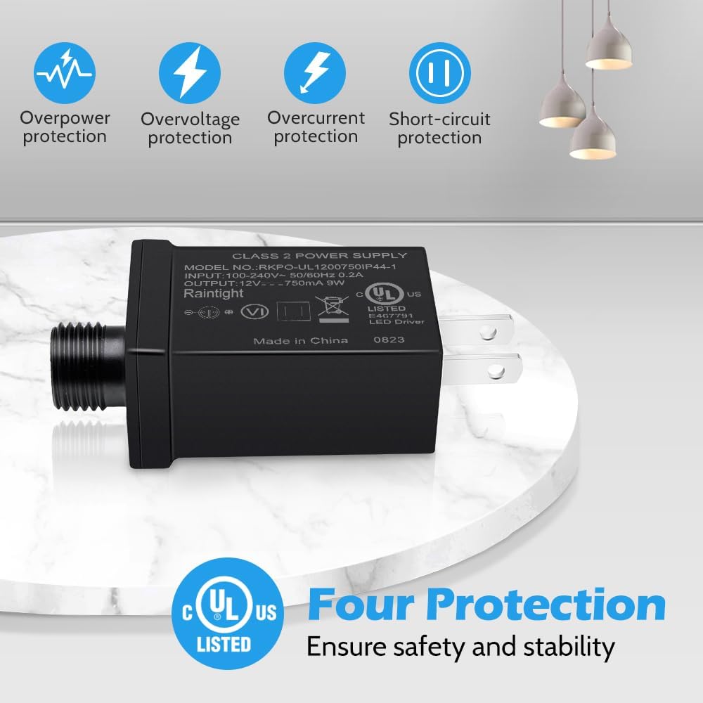 Fuente de alimentación LED de transformador LED clase 2 de 12 V, 9 W, IP44, impermeable, transformador de bajo voltaje, enchufe de EE. UU. para luz
