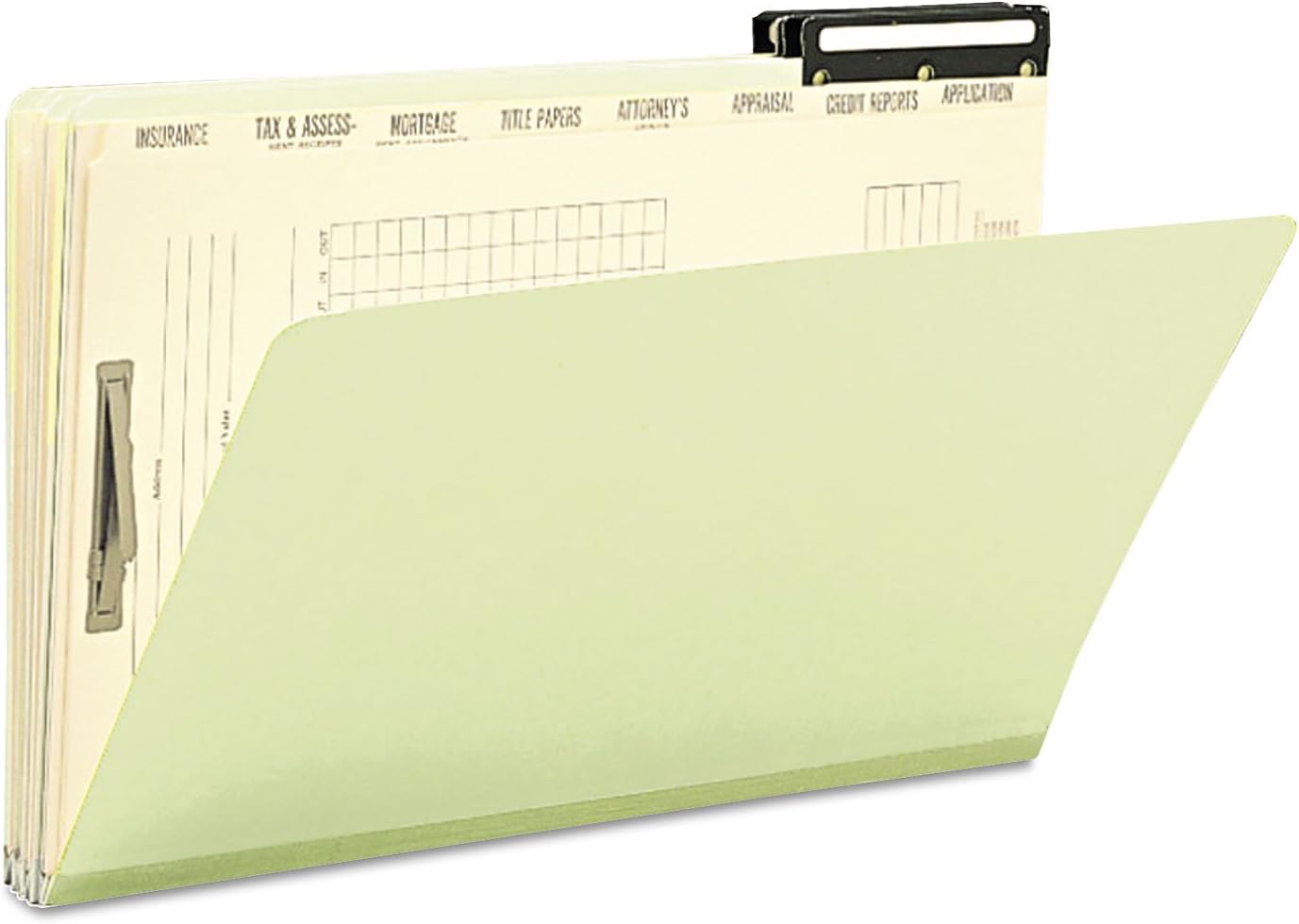 Smead 78208 Carpeta de archivo hipotecario de cartón prensado con divisores y pestaña metálica verde legal 10caja