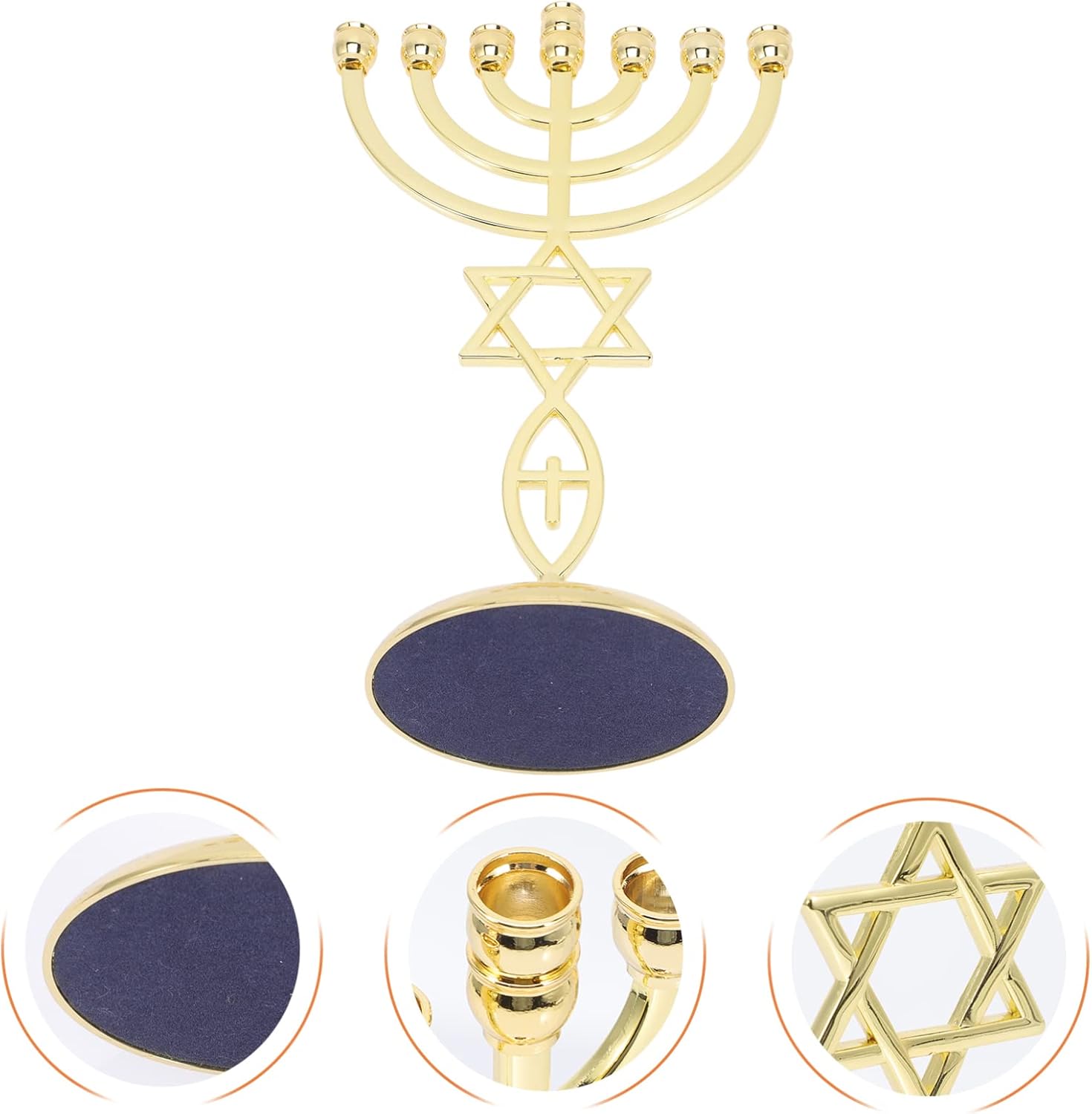 Candelabro, soporte para velas de menorá de Hanukkah, 7 ramas, centro de mesa de menorá, cono dorado, decoración para fiestas de vacaciones de