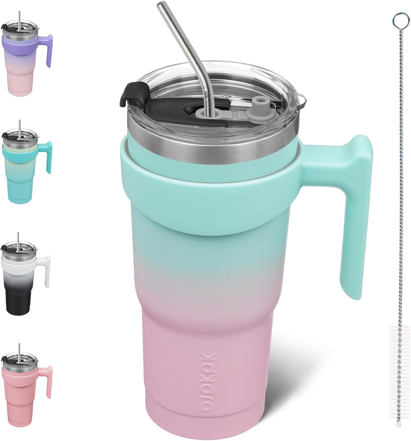 BJPKPK Vaso de 20 onzas con asa, de acero inoxidable, con tapa y pajilla, para mujeres y hombres, goma de mascar