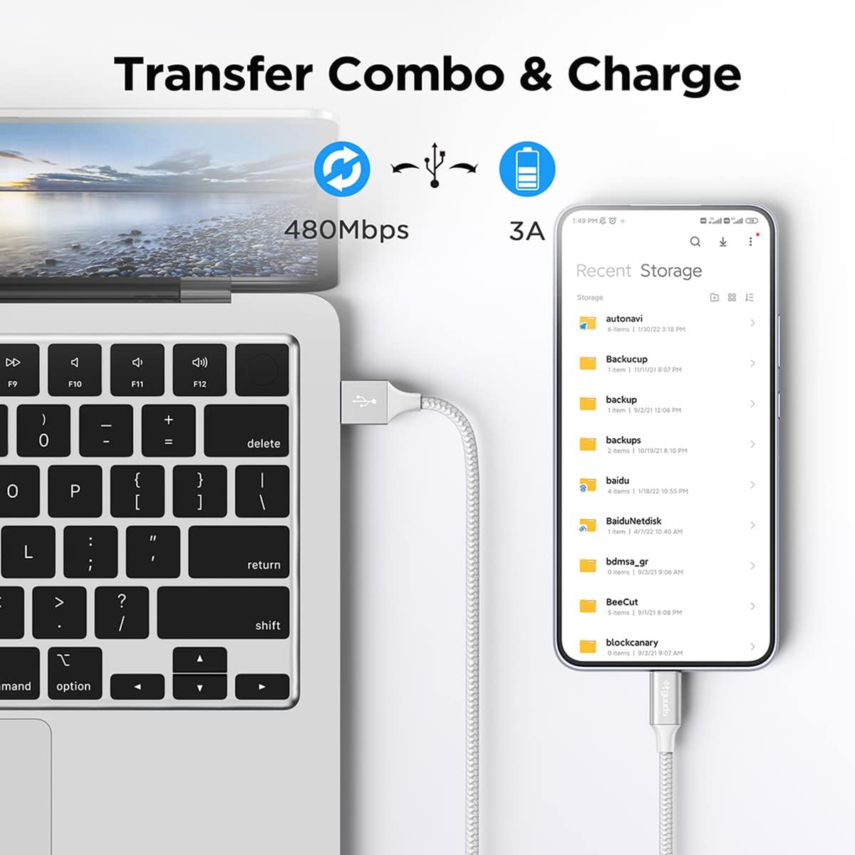 Etguuds Cable de 10 pies blanco de carga rápida de USB-A a USB-C, 2 cables, para Samsung S23, S22, S21, S20, S10, S10E, A10e, A11, A13, A03s, A53, Z