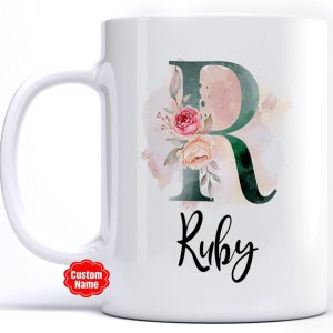 PREZZY Taza personalizada con letra R con inicial, monograma personalizado, taza de café floral, regalos para mujeres, hombres, familiares, amigos, PREZZY Taza personalizada con letra R con inicial, monograma personalizado, taza de café floral, regalos para mujeres, hombres, familiares, amigos,