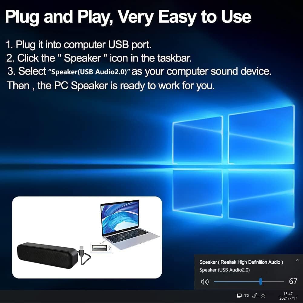ZETIY Altavoz de computadora actualizado, altavoz alimentado por USB para escritorio, PC con Windows, Mac. Mini barra de sonido portátil Plug and