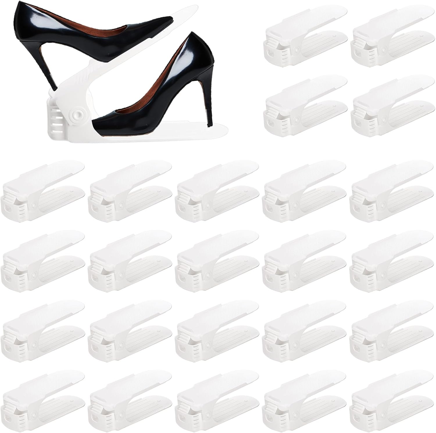 Paquete de 24 ranuras para zapatos, apilador de zapatos ajustable de 4 niveles, soporte para zapatos de doble capa, ahorro de espacio para zapatos