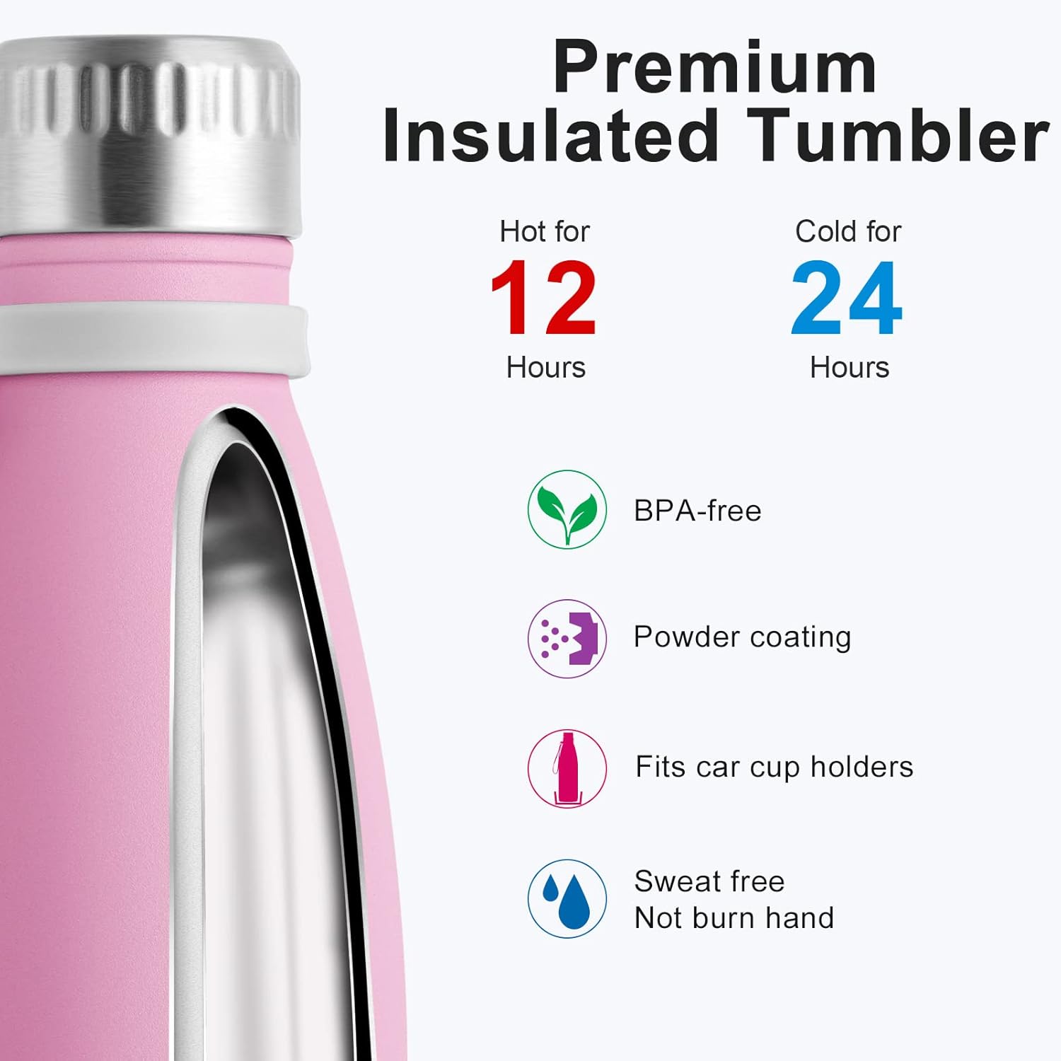 koodee Botella de agua de 12 onzas de acero inoxidable aislada al vacío a prueba de fugas, botella de agua deportiva de metal para la escuela