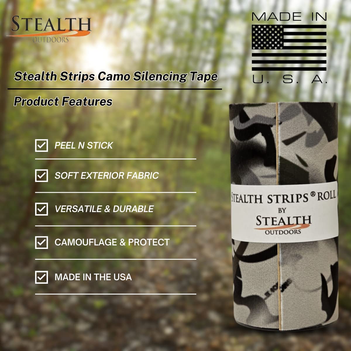 Cinta silenciadora Smoke Camo  Tela silenciadora autoadhesiva  Ideal para silenciar todo tu equipo de caza de metal y accesorios  (rollo de 2.125 x