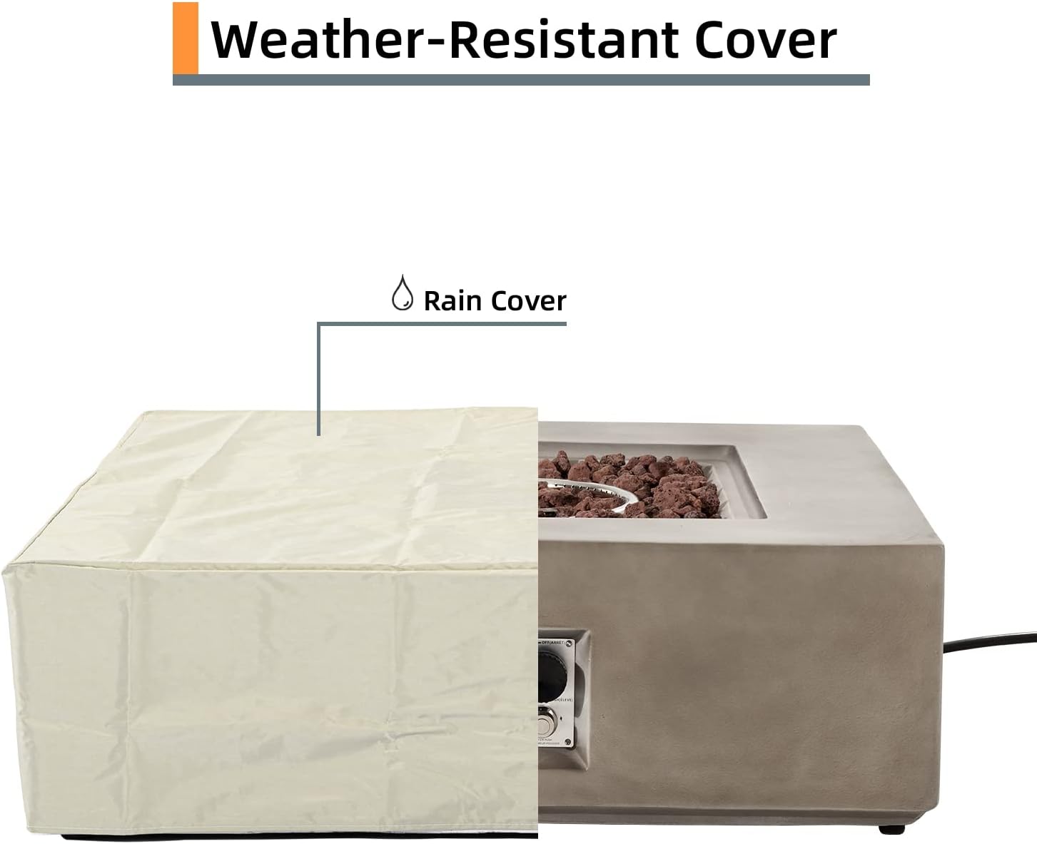 HOMPUS Mesa cuadrada para fogata de propano para exteriores, 35.4 x 12.6 pulgadas, con protector contra el viento, fogata de 50000 BTU con cubierta