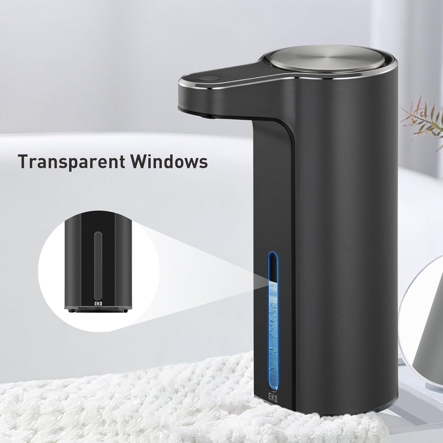 EKO Dispensador de jabón automático sin contacto Aroma para baño y cocina, dispensador de jabón líquido de manos, resistente al agua y recargable, 9
