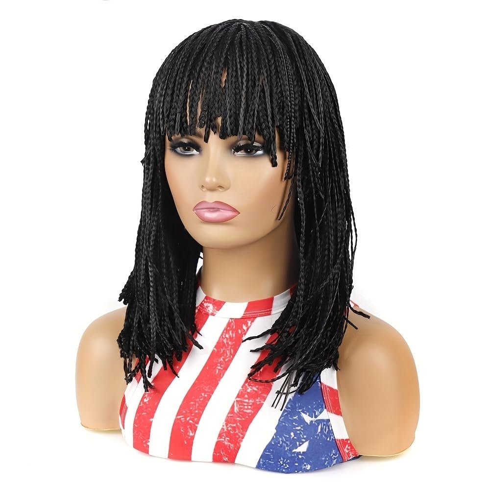 Peluca trenzada tipo caja sintética corta estilo Bob peluca trenzada con flequillo, peluca trenzada Cornrow para mujeres negras, 10 pulgadas (12
