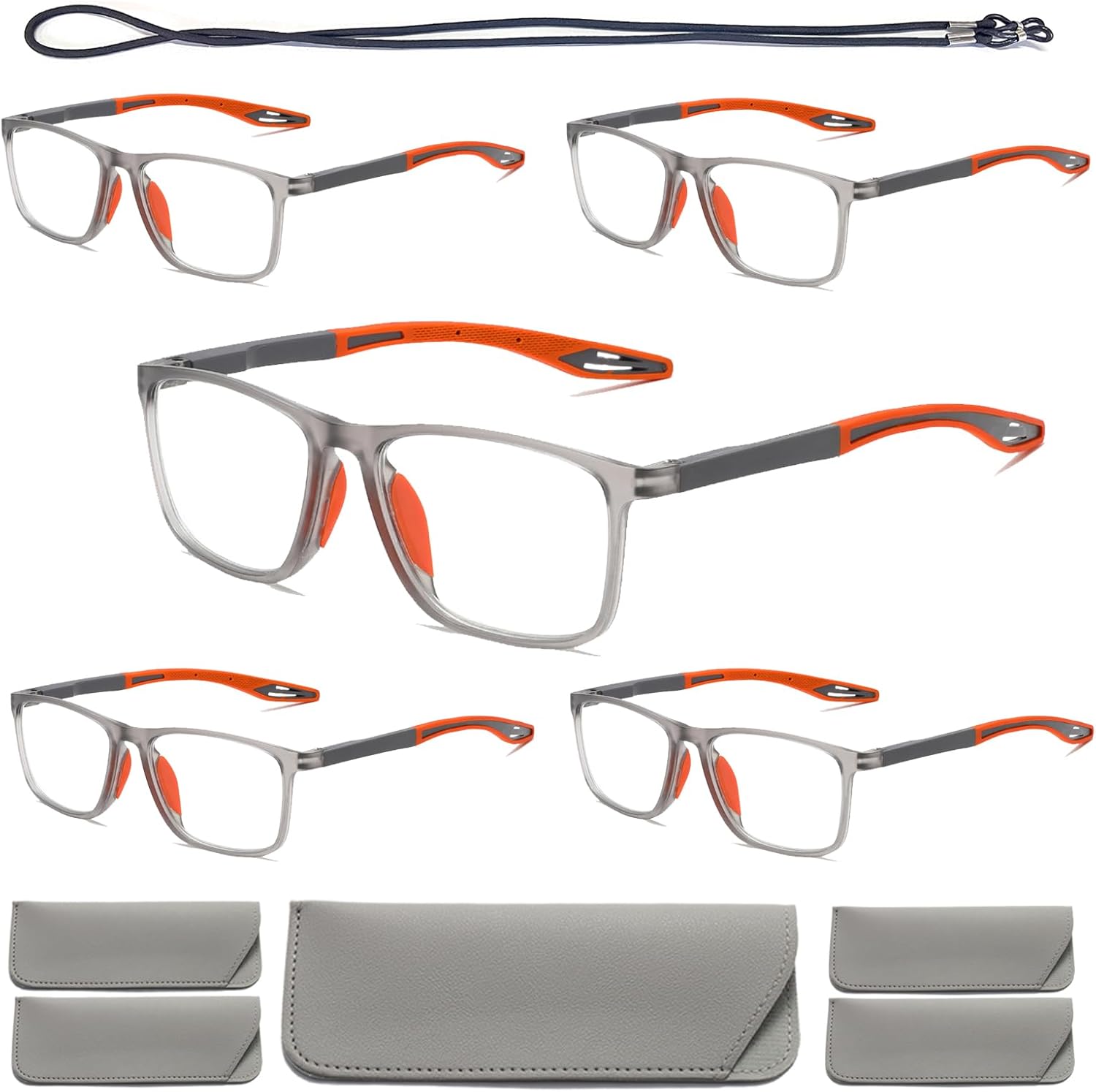 Hubeye 5 pares TR90 de gafas de lectura deportivas para hombres y mujeres ultraligeros flexibles anti-luz azul lectores +1.5