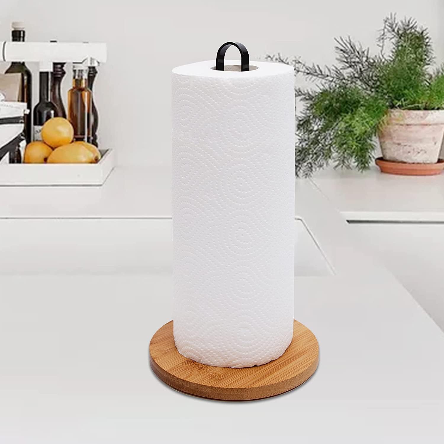 Toallero de papel de madera, dispensador de toallas de cocina para encimera con base de madera antideslizante, soporte independiente para toallas de