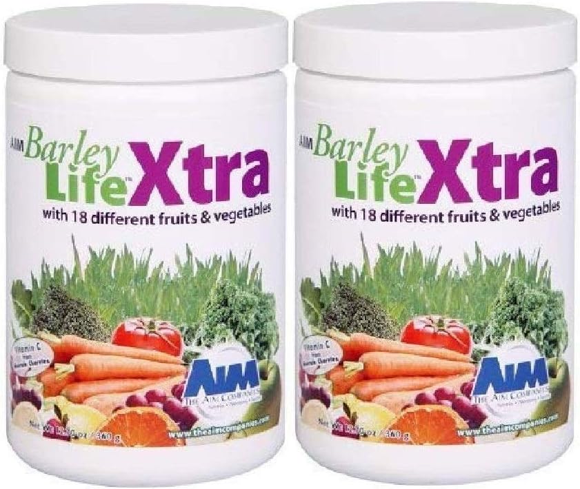 AIM BarleyLife Xtra con 18 diferentes frutas y verduras ingesta de suplementos herbales de vitamina C (paquete de dos)