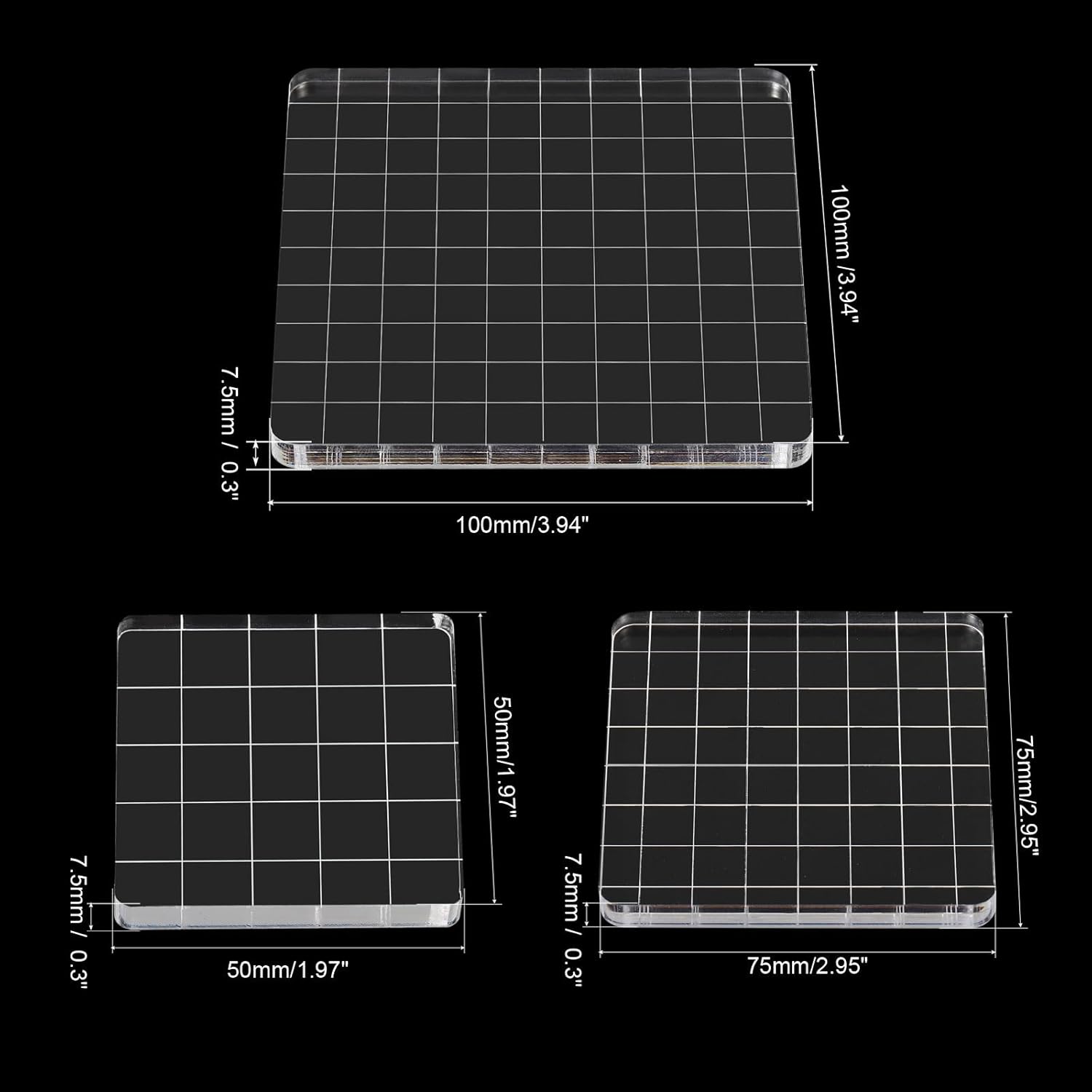 PATIKIL Bloque de sello acrílico, paquete de 3 bloques de estampado transparentes con líneas de cuadrícula, bloques de montaje decorativos cuadrados
