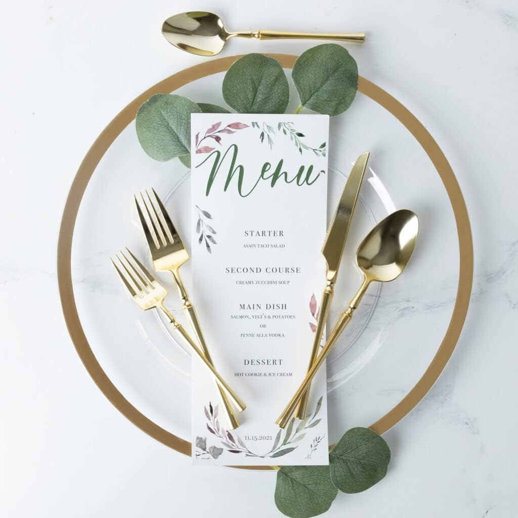 Blue Sky Infinity Flatware – Cuchillos desechables dorados, 32 unidades, cubiertos de plástico elegantes para eventos y celebraciones elegantes
