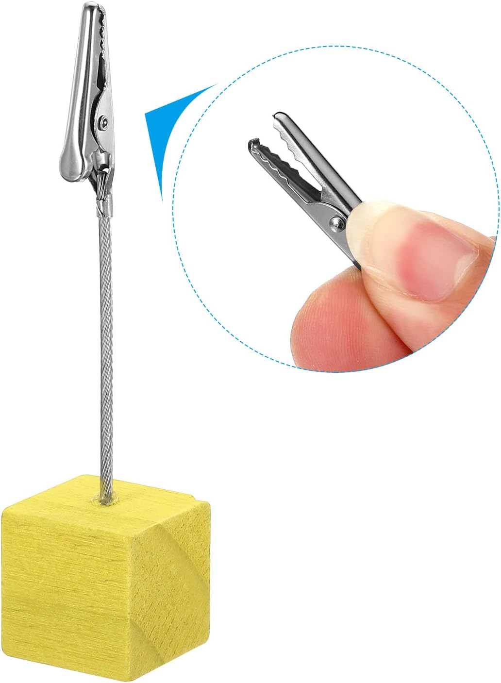 PATIKIL Soporte para tarjetas de lugar, paquete de 5 soportes con clip para notas con cierre de cocodrilo, base de madera para fotos, papel de