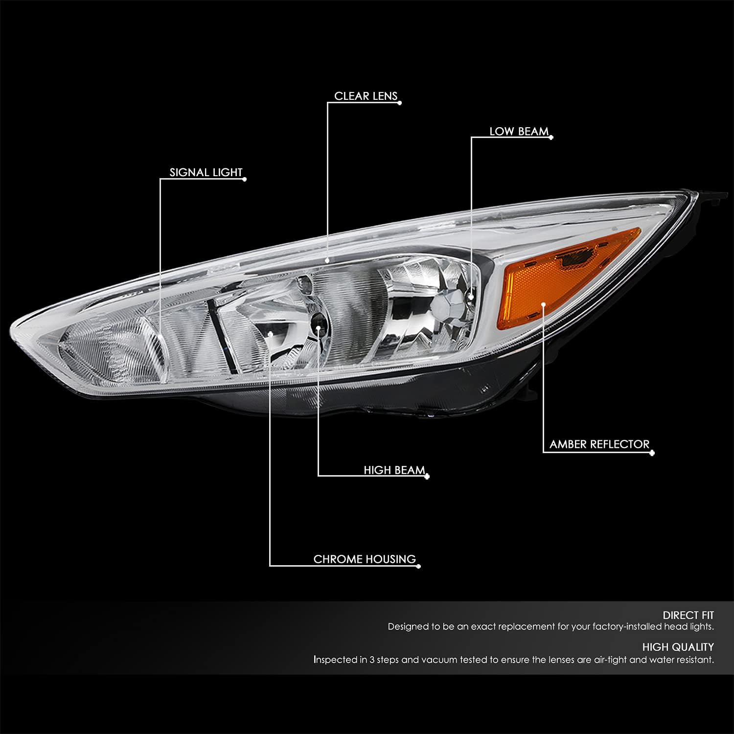 Par de lámparas de montaje de faros delanteros de esquina ámbar con carcasa cromada compatibles con Ford Focus 3 generación 15-18