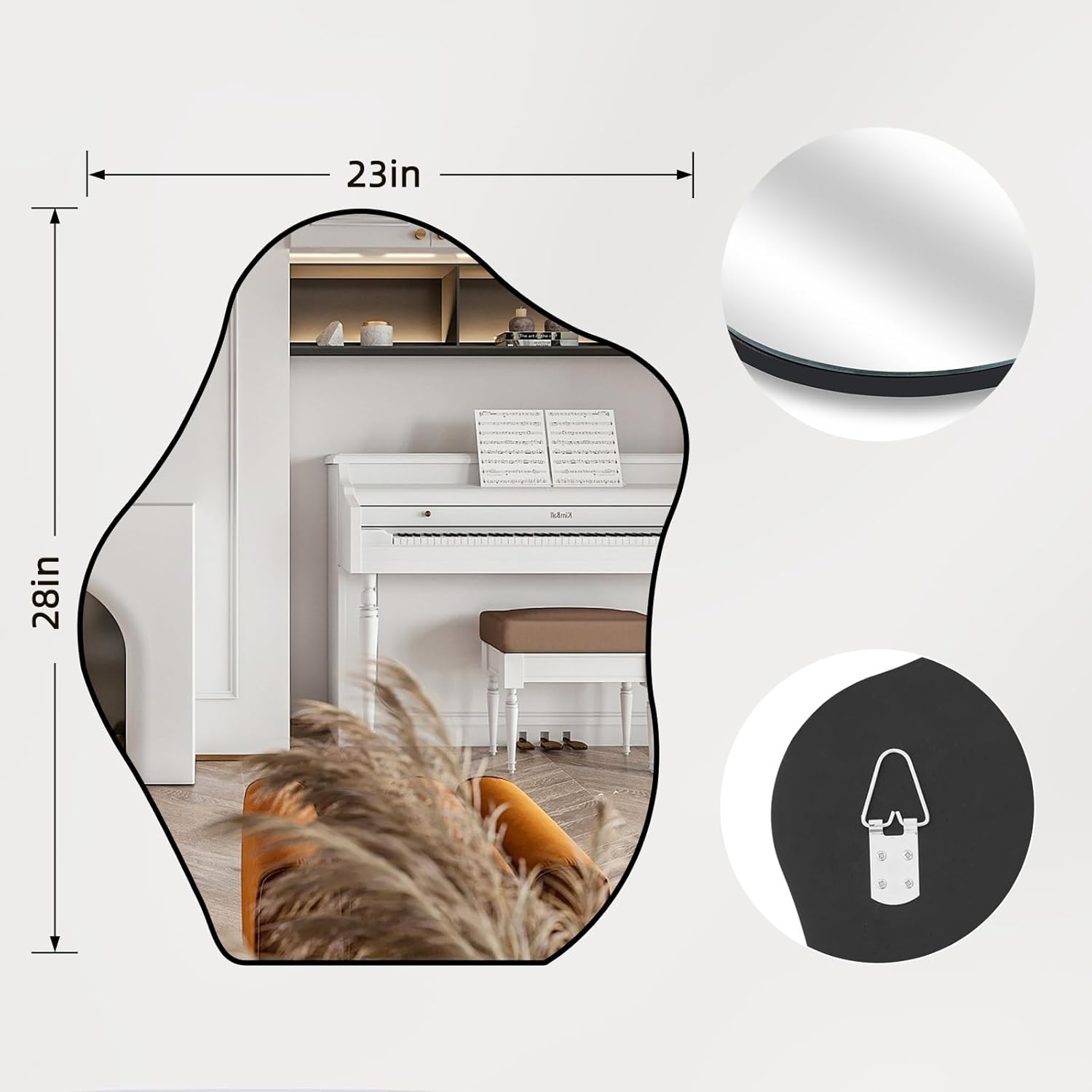 QDSSDECO Espejo asimétrico montado en la pared, espejo ondulado, forma irregular para sala de estar, dormitorio, entrada, 23 x 28 pulgadas