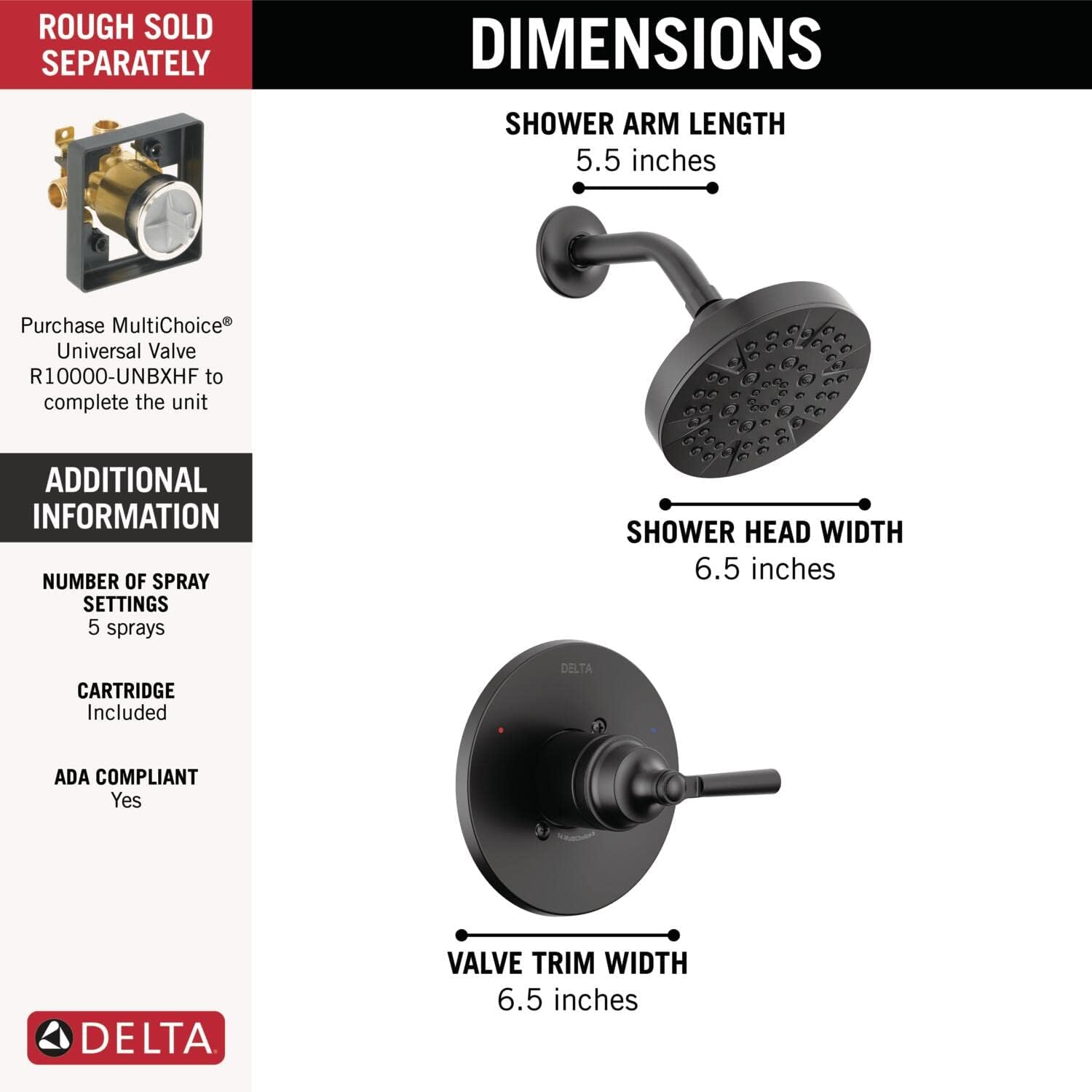 Delta Faucet Saylor T14235-BL – Kit de moldura de válvula de ducha negra, sistema de ducha Delta, juego de grifo de ducha, accesorio de ducha negro,